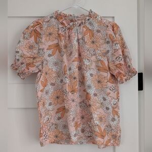 J. Crew Pink and Peach Floral Puff-Sleeve Blouse